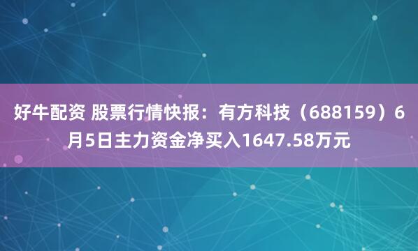 好牛配资 股票行情快报：有方科技（688159）6月5日主力资金净买入1647.58万元
