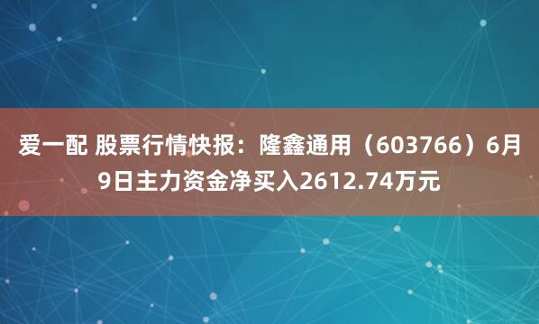 爱一配 股票行情快报：隆鑫通用（603766）6月9日主力资金净买入2612.74万元