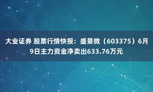 大业证券 股票行情快报：盛景微（603375）6月9日主力资金净卖出633.76万元