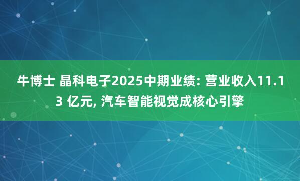牛博士 晶科电子2025中期业绩: 营业收入11.13 亿元, 汽车智能视觉成核心引擎